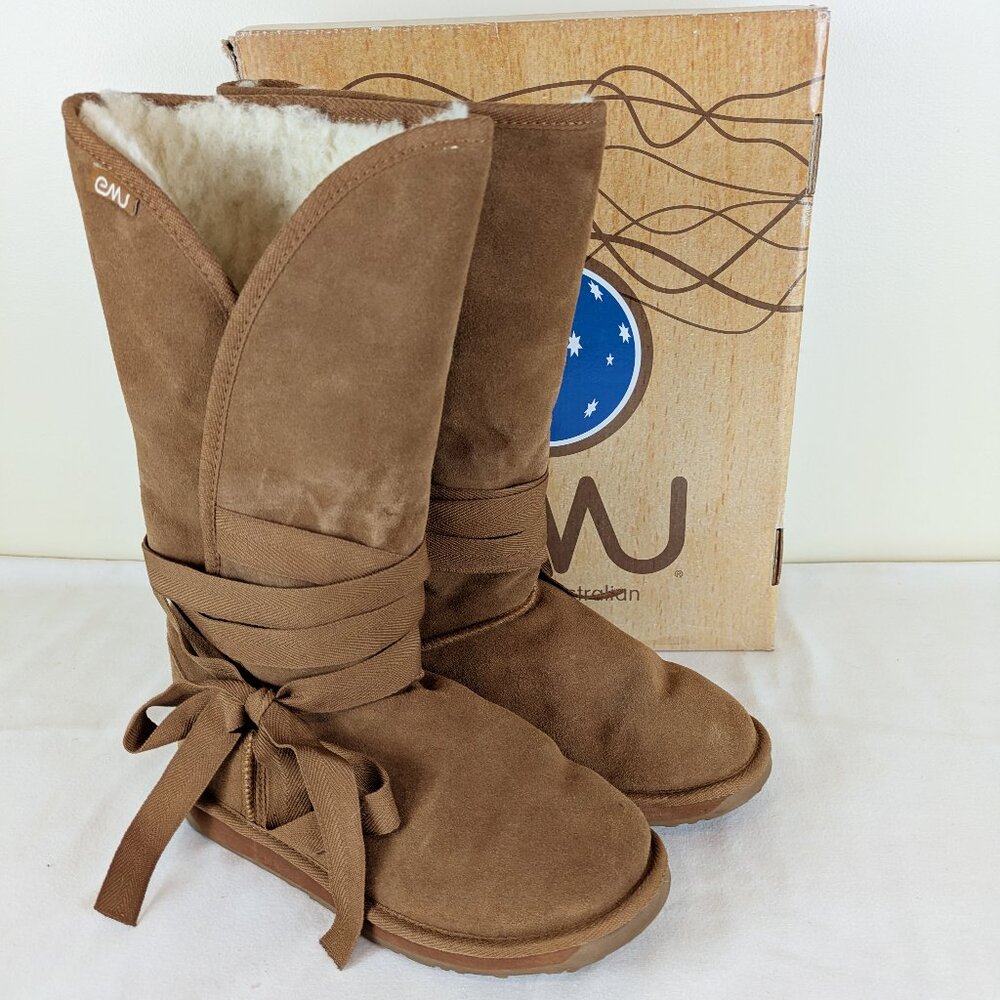 Australia Emu Suede Sherpa Winter Chestnut Hip Boots Size 8 fits like 9 New!